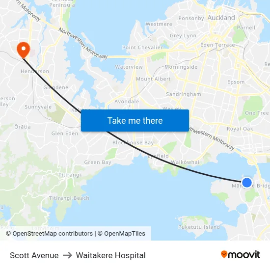 Scott Avenue to Waitakere Hospital map