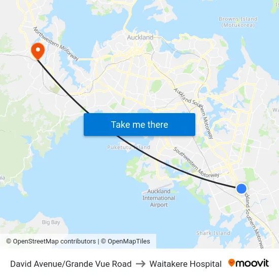 David Avenue/Grande Vue Road to Waitakere Hospital map