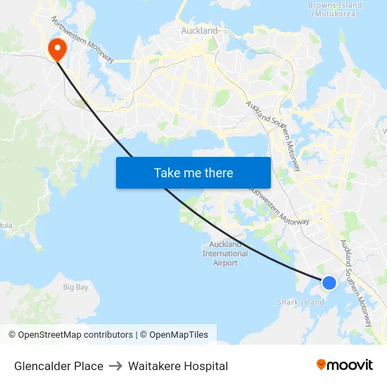 Glencalder Place to Waitakere Hospital map