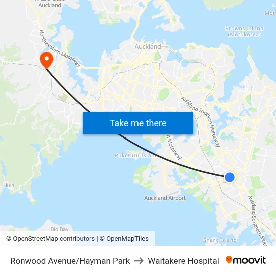 Ronwood Avenue/Hayman Park to Waitakere Hospital map