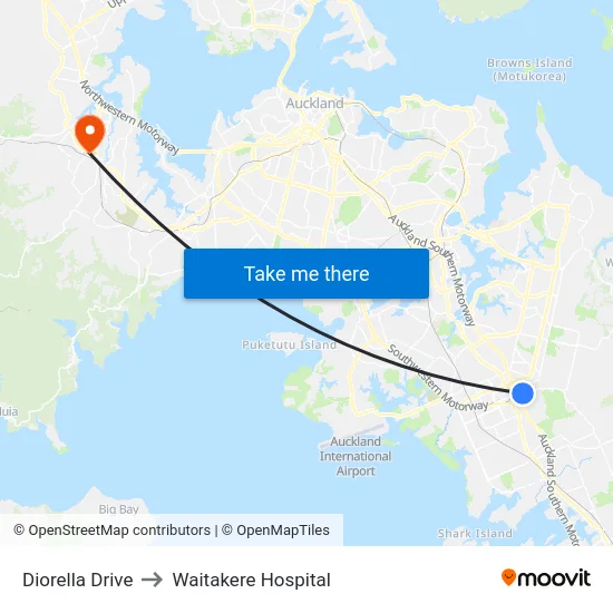 Diorella Drive to Waitakere Hospital map