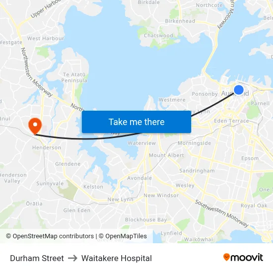 Durham Street to Waitakere Hospital map