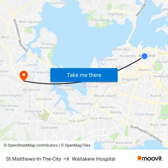 St Matthews-In-The-City to Waitakere Hospital map