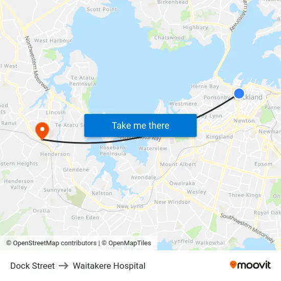 Dock Street to Waitakere Hospital map