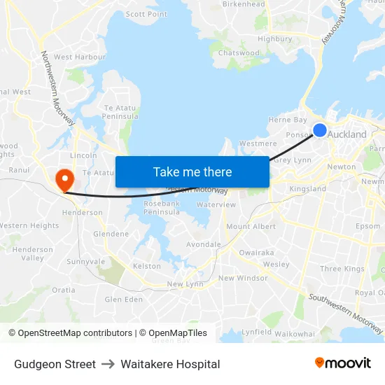 Gudgeon Street to Waitakere Hospital map
