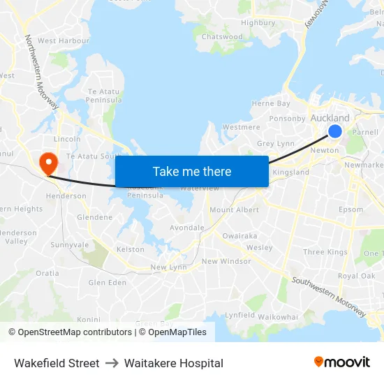 Wakefield Street to Waitakere Hospital map