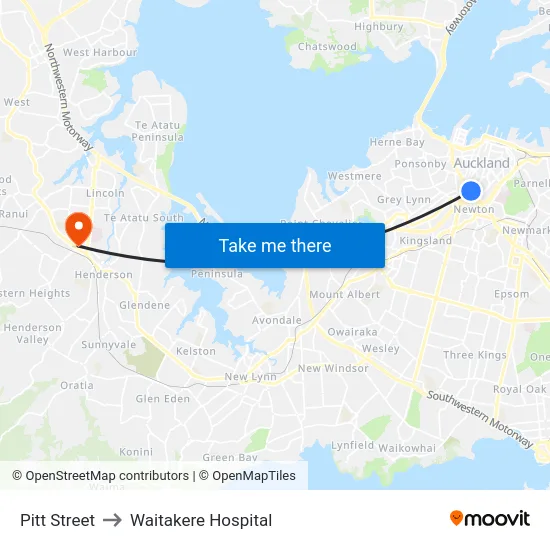 Pitt Street to Waitakere Hospital map