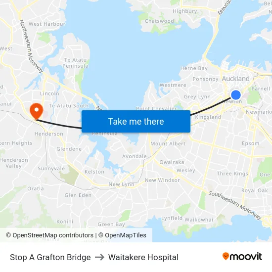 Stop A Grafton Bridge to Waitakere Hospital map