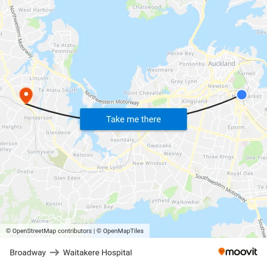 Broadway to Waitakere Hospital map