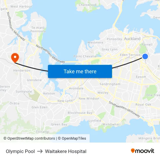 Olympic Pool to Waitakere Hospital map