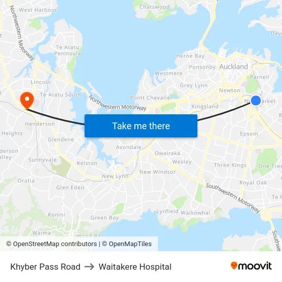 Khyber Pass Road to Waitakere Hospital map