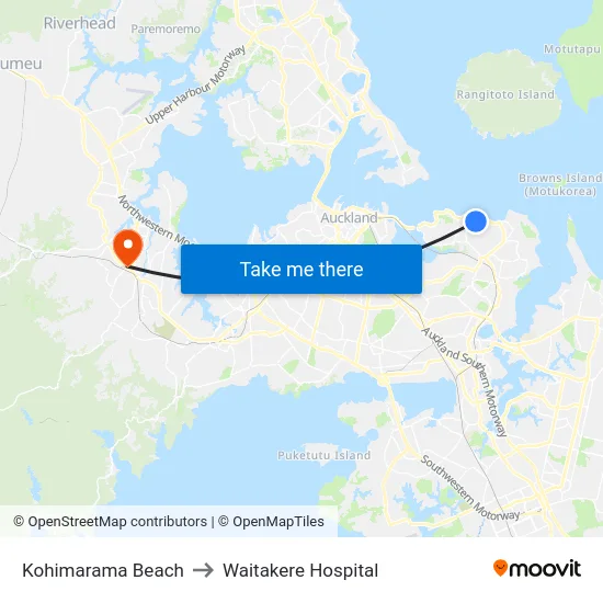 Kohimarama Beach to Waitakere Hospital map