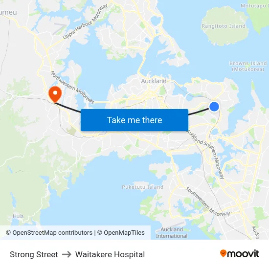 Strong Street to Waitakere Hospital map