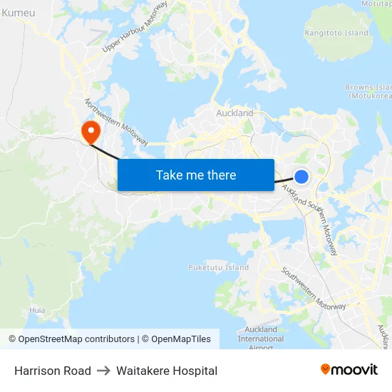 Harrison Road to Waitakere Hospital map