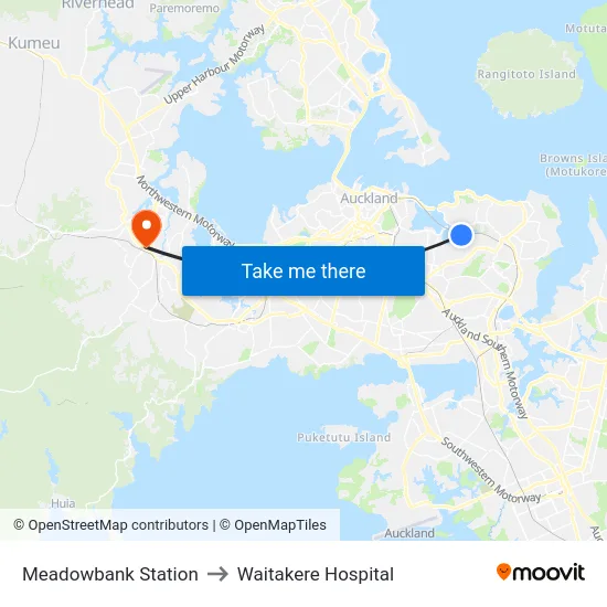 Meadowbank Station to Waitakere Hospital map