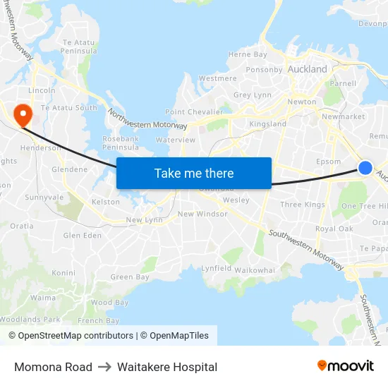 Momona Road to Waitakere Hospital map