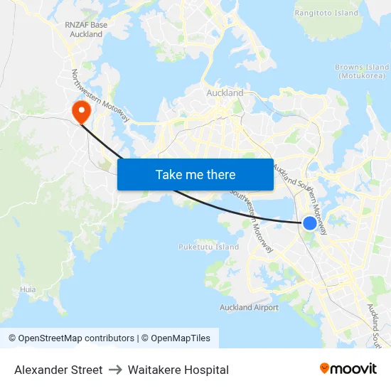 Alexander Street to Waitakere Hospital map
