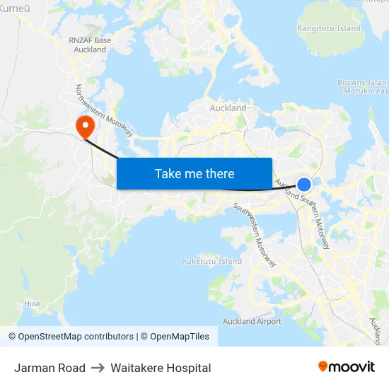 Jarman Road to Waitakere Hospital map