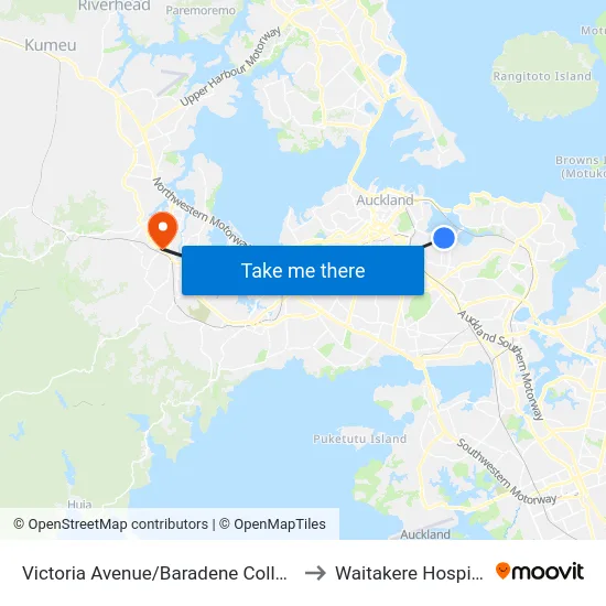 Victoria Avenue/Baradene College to Waitakere Hospital map