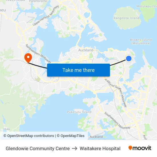 Glendowie Community Centre to Waitakere Hospital map