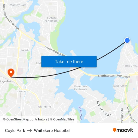 Coyle Park to Waitakere Hospital map