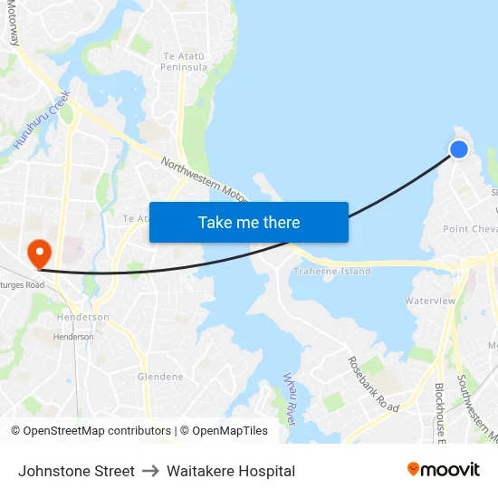 Johnstone Street to Waitakere Hospital map