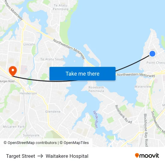 Target Street to Waitakere Hospital map