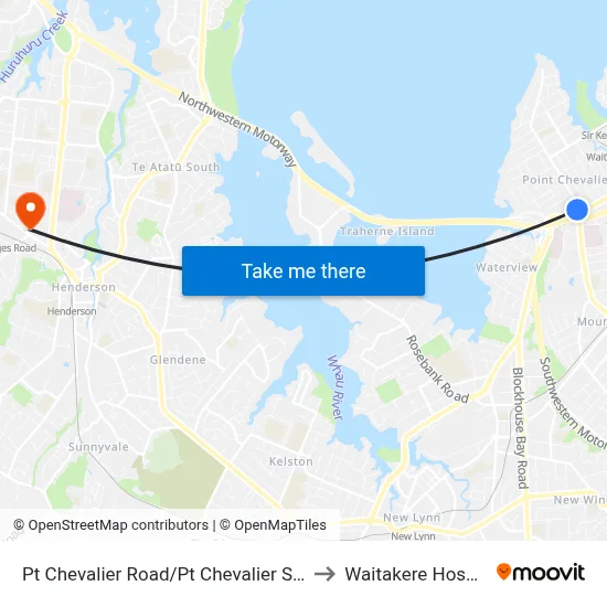Pt Chevalier Road/Pt Chevalier Shops to Waitakere Hospital map