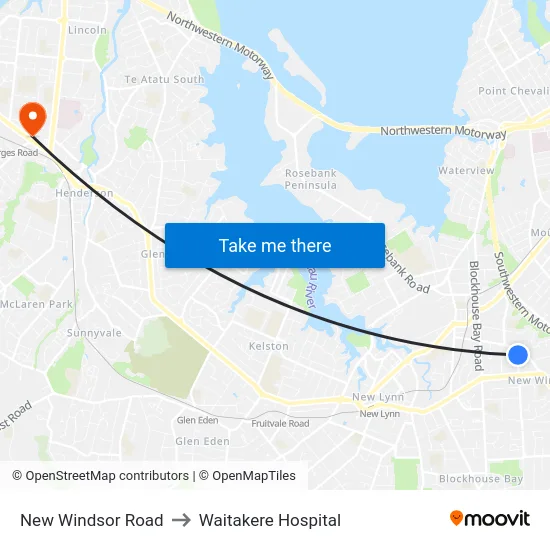 New Windsor Road to Waitakere Hospital map