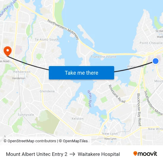 Mount Albert Unitec Entry 2 to Waitakere Hospital map