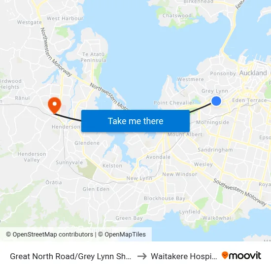Great North Road/Grey Lynn Shops to Waitakere Hospital map