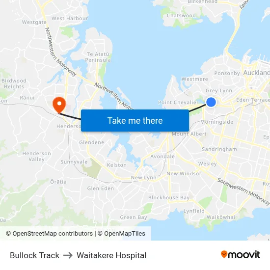 Bullock Track to Waitakere Hospital map