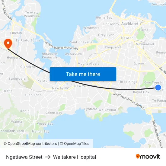 Ngatiawa Street to Waitakere Hospital map