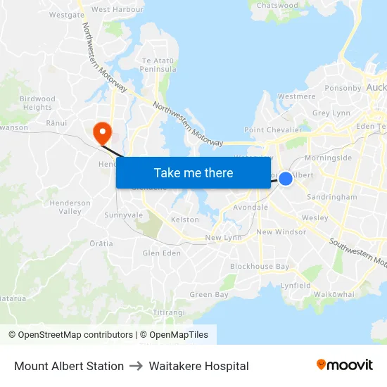Mount Albert Station to Waitakere Hospital map