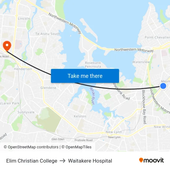 Elim Christian College to Waitakere Hospital map