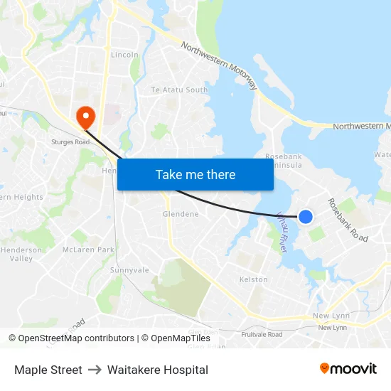 Maple Street to Waitakere Hospital map