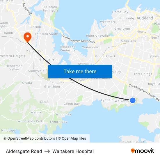 Aldersgate Road to Waitakere Hospital map