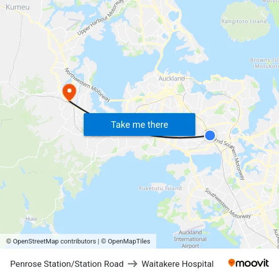 Penrose Station/Station Road to Waitakere Hospital map