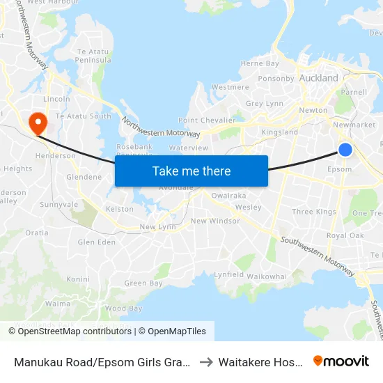 Manukau Road/Epsom Girls Grammar to Waitakere Hospital map