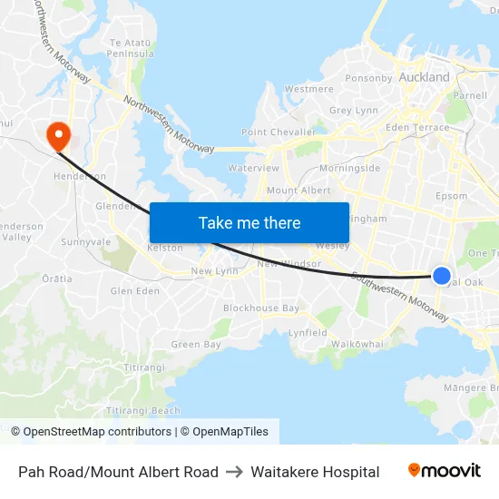 Pah Road/Mount Albert Road to Waitakere Hospital map