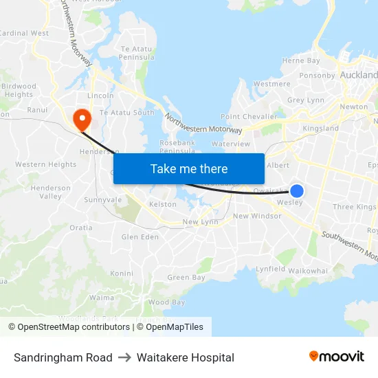 Sandringham Road to Waitakere Hospital map