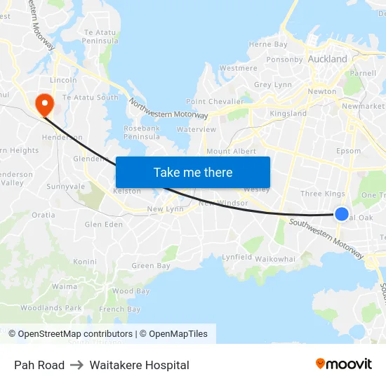 Pah Road to Waitakere Hospital map