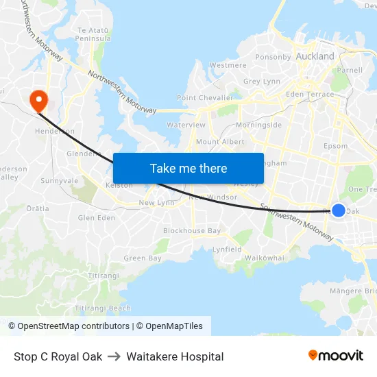 Stop C Royal Oak to Waitakere Hospital map