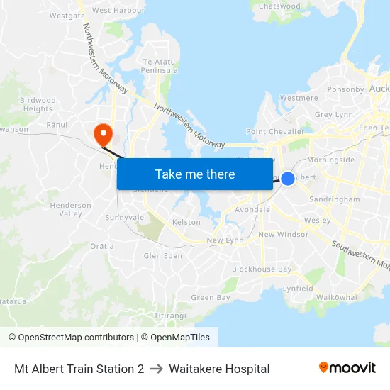 Mt Albert Train Station 2 to Waitakere Hospital map