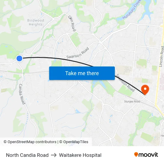 North Candia Road to Waitakere Hospital map