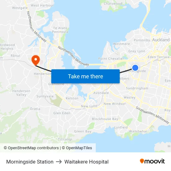 Morningside Station to Waitakere Hospital map