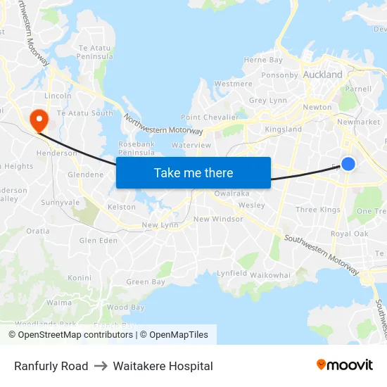 Ranfurly Road to Waitakere Hospital map
