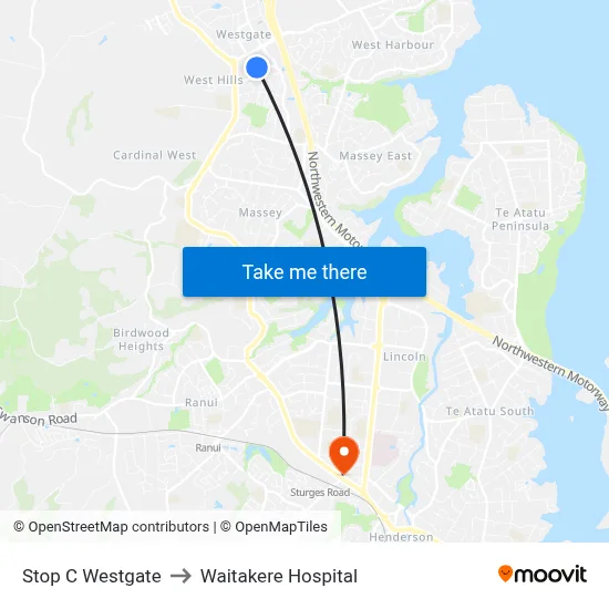 Stop C Westgate to Waitakere Hospital map