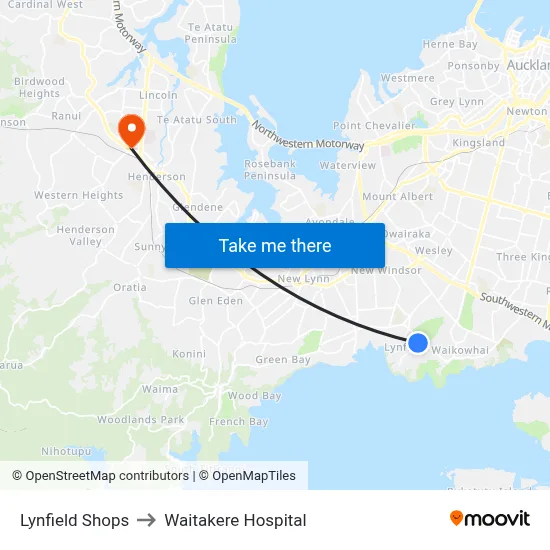 Lynfield Shops to Waitakere Hospital map