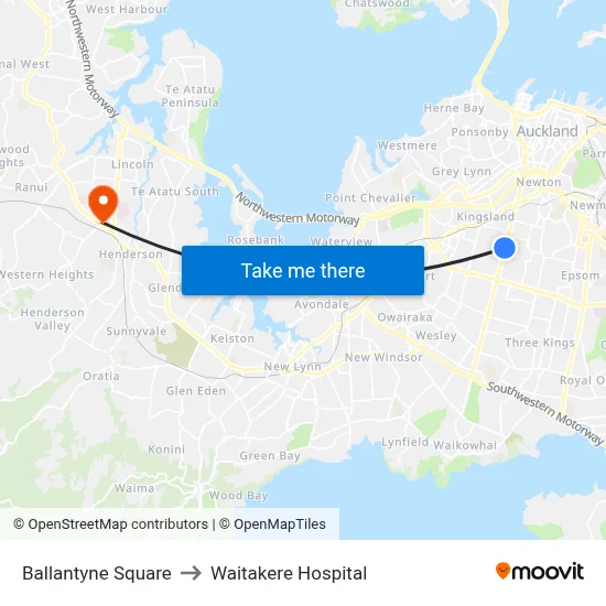 Ballantyne Square to Waitakere Hospital map
